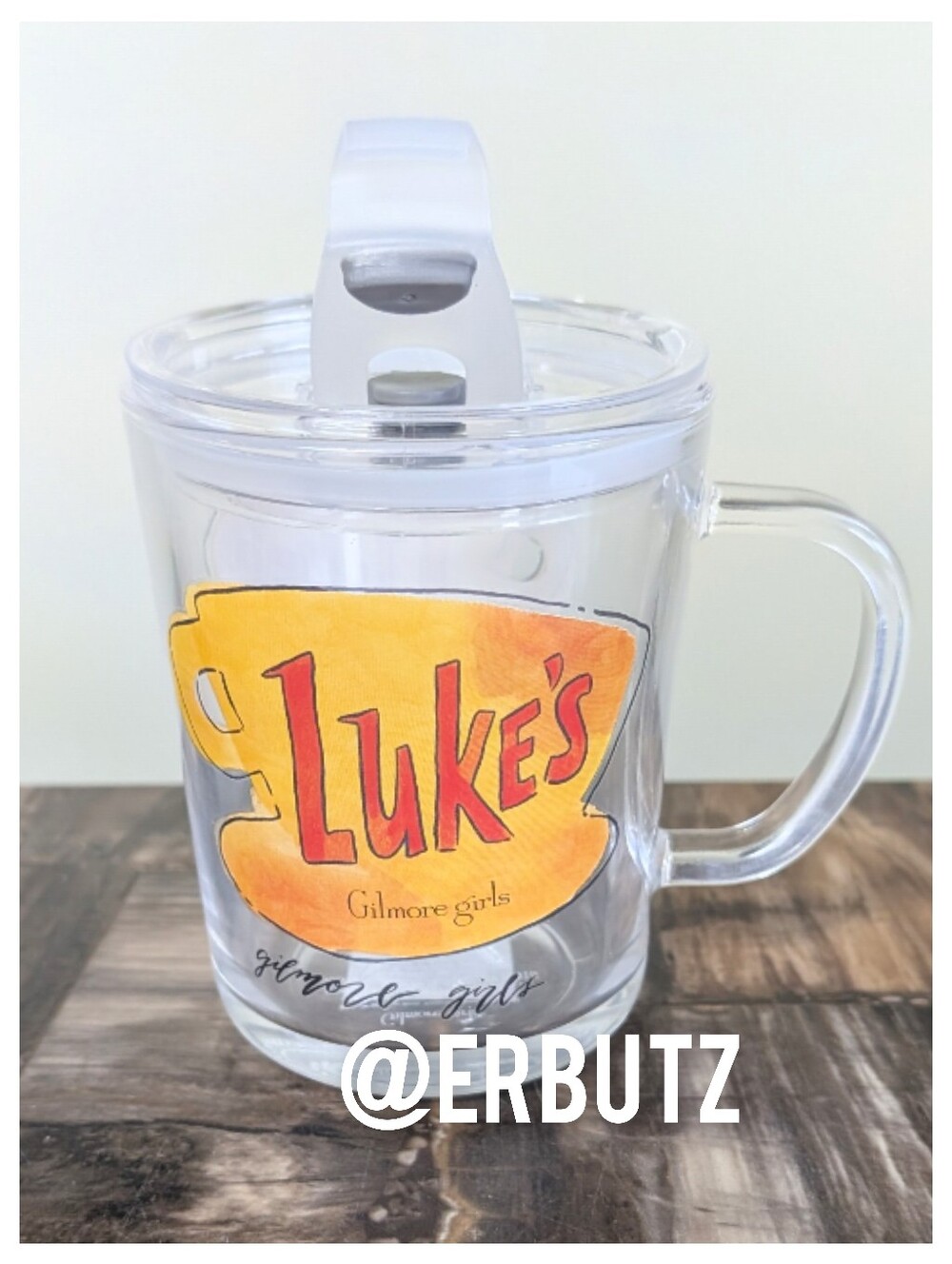 Gilmore Girls LUKE'S Glass Travel Mug with Handle and Vented Lid, Double Sided ☕